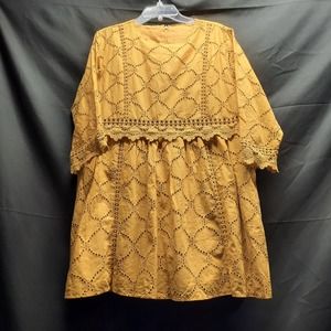New Cbocs Mustard Yellow embroidered lace eyelet Dress or Tunic  LG
